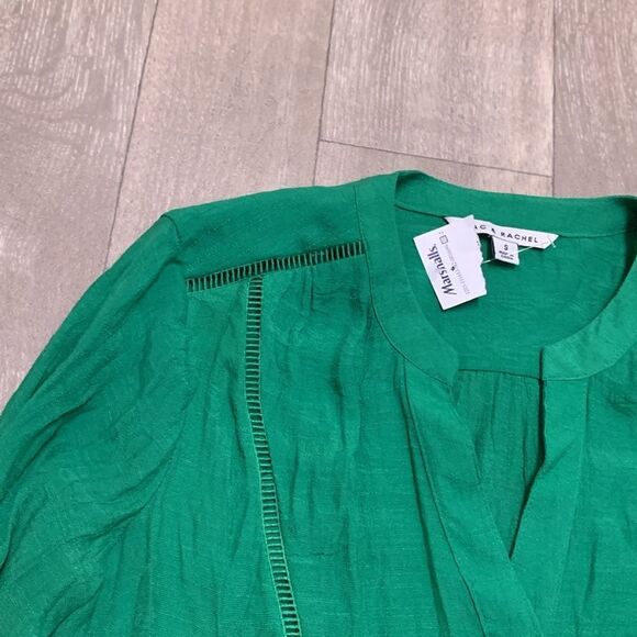 Womens NWT Zac & Rachel Button Down Kelly Green V-Neck‎ Casual Work Dress Shirt - Picture 4 of 7